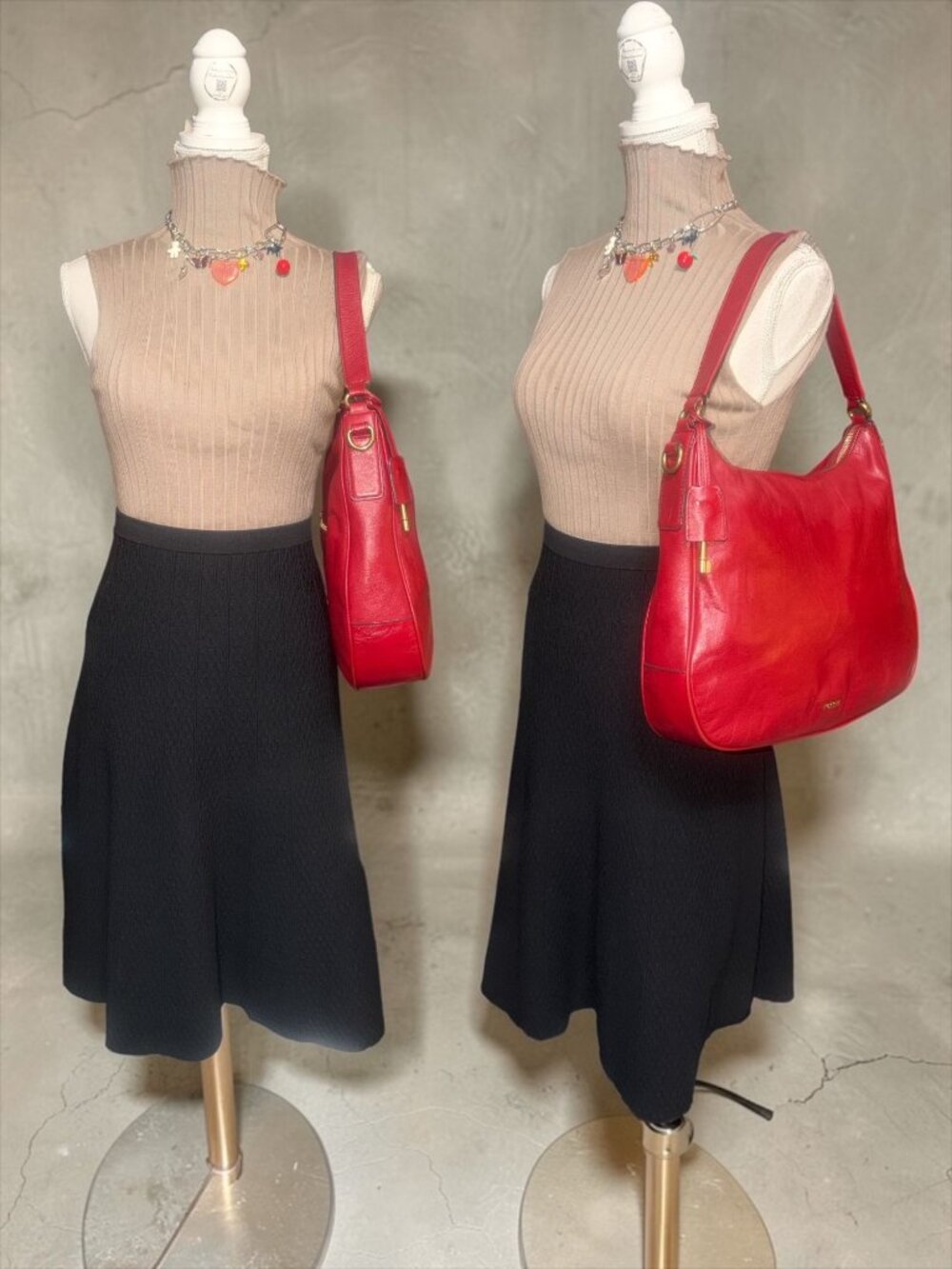 Fossil Memoir Hobo ZB5475 Regal Red All Leather Slouchy Shoulder Bag Key Charm - Picture 3 of 11